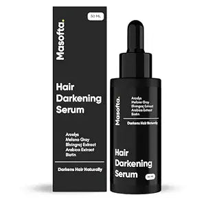 Masofta Anti Gray Hair Darkening Serum | Reverses & Limits Hair & Beard Greying | Promotes Shinier Hair | With Arcolys, Melano Gray, Biotin & Bhringraj For Both Men & Women, 50ML/1.69fl oz