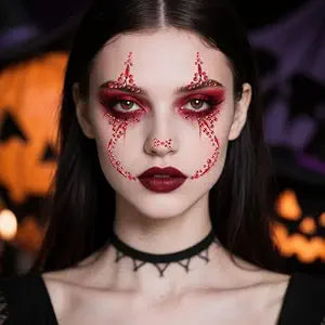 HOWAF Halloween Mime Clown Face Gems Jewels for Women Halloween Makeup Costume, Red Rhinestone Face Tattoos for Day of the Dead Clown Cosplay, Skull Temporary Tattoos for Carnival Favors