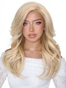 WIGNEE Glueless Side Part Layered Wig For Women With Bangs 18 Inch Blonde