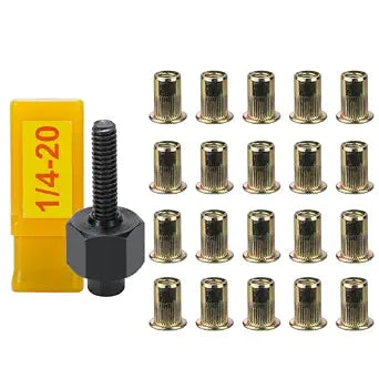 20pcs 1/4-20 Rivet Nuts with Hand Rivet Nut Tool Set, Manual Rivnut Tool, Hand Nut Riveter Accessory for Simple Install (1/4-20)