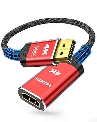 Highwings 4K DisplayPort to HDMI Adapter, Uni-Directional (Red)