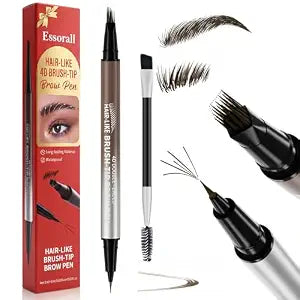 Eyebrow Pencil for Women, 2-in-1 Microblading Eyebrow Pen with 4D Square & Ultra-Fine Tips, Waterproof Long-Lasting Brow Pencil, Hair-Like Strokes for Natural Fuller Brows with Brow Brush, Black Brown
