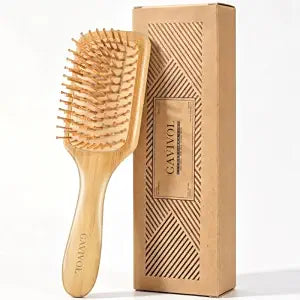 Bamboo Hair Brush for Hair Growth Detangler Brush Wooden Paddle Hairbrush with Bamboo Bristles for Scalp Massager Hair Brushes for Women Handle Pointed Bristle Travel Hair Brush for Fine Hair