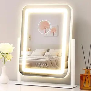 Vanity Mirror with Lights,13.1"16.7"LED Makeup Mirror,Lighted Makeup Mirror with Lights, Smart Touch Control Dimmable 3 Modes Light, Lighted Up Mirror for Makeup Desk, Bedroom, Dressing Room
