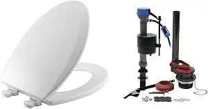 Bemis 1500EC Toilet Seat & Fluidmaster PerforMAX Toilet Repair Kit - Elongated White Toilet Seat & Universal 2" Toilet Fill Valve