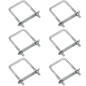 6 Pack 2in Square U-Bolts, Stainless Steel U Bolts with Plates and Nuts