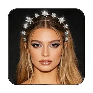 CAKURE Star Halo Headband Silver Rhinestone Goddess Headpiece Metal Mary Celestial Headpiece Bride Wedding Hair Accessories for Women