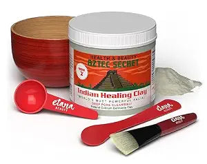 Aztec Secret Essential Indian Clay Mask Kit by Etana ��� 100% Natural Calcium Bentonite for Deep Pore Cleansing - Facial, Hair & Body Detox Set With Accessories