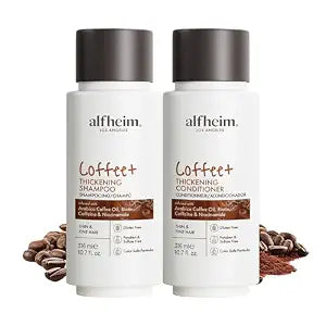 ALFHEIM Coffee+ Strengthening Shampoo & Conditioner Set for Fine, Weak & Breakage-Prone Hair, Caffeine, Biotin & Arabica Coffee Oil, Fuller-Looking Volume – 10.7 fl oz x 2