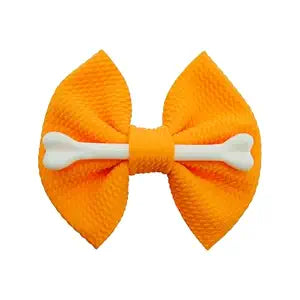 5Inch White Bone Hair Bow Clip Orange Halloween Costume Skeleton Accessory
