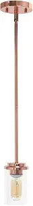 Elegant Designs PT1020-RGD 5.75" Essential Modern Farmhouse Adjustable 1-Light Cylindrical Clear Glass Kitchen Island Foyer Dining Room Hallway Bedroom Living Room Hanging Ceiling Pendant, Rose Gold