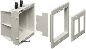 Arlington DVFR2W-1 Recessed Electrical Outlet Mounting Box with Paintable Wall Plate, 2-Gang, White