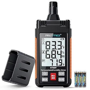 HT607 Temperature Humidity Meter - Large LCD Backlight with Cover Protector