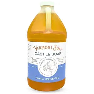 VERMONT SOAP Castile Soap Unscented, Liquid Soap, Natural Body Wash, 64 oz
