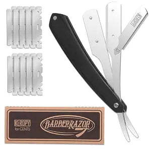 Keropy Black Wooden Handle Shavette Straight Razor