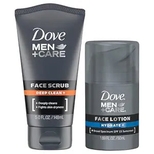 Dove Men+ Care Bundle – Men’s Face Lotion, Hydrate+ SPF 15 & Face Scrub, Deep Clean+ Moisturizer (2 Piece Set)