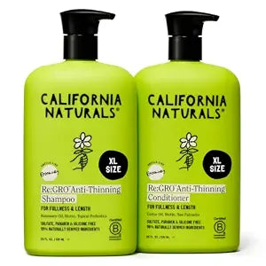 California Naturals Re:GRO Anti-Thinning Shampoo & Conditioner Set for Women, Biotin, Caffeine & Rosemary Oil, Hair Loss & Thinning Support, Sulfate Free, 20 fl oz