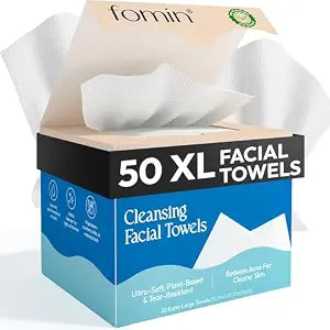 FOMIN Disposable Face Towels - 50 Count XL Biodegradable Facial Towelettes