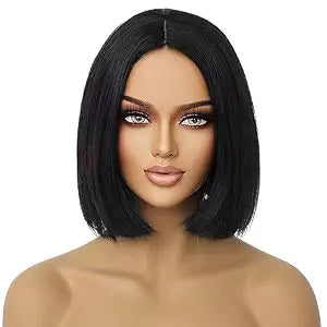 PATTNIUM Black Bob Wig for Women Short Black Wigs Straight Middle Part Black Hair Wig Natural Looking Heat Resistant Synthetic Wigs