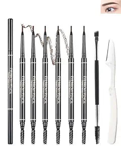 6 Pcs Waterproof Eyebrow Pencil Dark Brown Set,Ultra Fine Professional Eyebrow Retractable Pencil Long Lasting Tinted Micro Brow Pen,Defines,Fills for Perfect&Tiny Brow Women Eye Makeup Gel Pencil-05