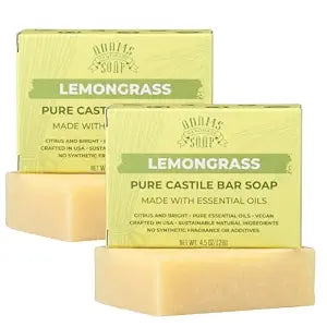 Adams Handmade Soap Lemongrass Pure Castile Bar Soap – 4.5 oz | Vegan, Cold Process, Essential Oils, 84% Organic, Fair Trade, No Additives, USA Made