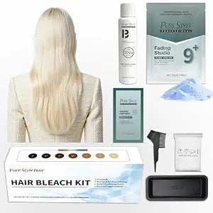 PureStyle Hair Bleach Kit, 9+ Level Lift Hair Lightening Set, Professional Hair Bleach Powder Gentle Formula with Repair, Blue Dust-Free Anti-Brass Salon-Quality Bleaching Kit for At-Home Use