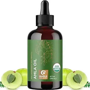 Organic Amla Oil for Hair - 100% Pure Amla Hair Oil for Volume Shine & Hydration - Cold-Pressed Extra Virgin Unrefined Non-GMO & USDA Organic for Nourishing Moisturizing Scalp Care (4 Fl Oz)