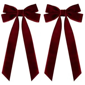 Alligator Hair Clips with Red Velvet Bows - 2PCS Wine-Red Ribbon Accents for Girls Hair - Deep Burgundy Fall and Winter Hair Bows with Ribbons - Single Ribbon Bow Clips