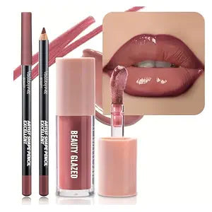 2Pcs/Set Lip Gloss & Lip Liner Set Berry Mauve ��������� Lip Plumping Effect Lip Combo Set for Juicy Plump Lips, Fuller Looking Lips, Gradient Lips & Glass Lips Look, High Shine Vol