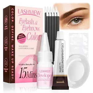 LASHVIEW Eyelash & Eyebrow Kit, 2-In-1 Lash & Brow Color Kit, Eye Brow & Eye Lash Coloring Set, Waterproof Eyebrow Color Kit Easy Use for Salon and Home 7ml (Dark Brown)
