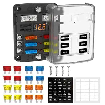 6 Way Fuse Block Box 12V/24V DC, ATC/ATO Fuse Panel with LED Display for Marine Boat Automotive Motorcycle