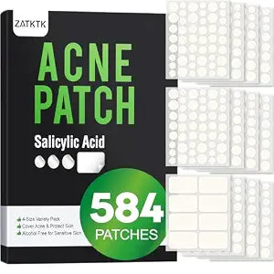 Pimple Patches for Face, 584 Count FSA Hydrocolloid Acne Patches with Salicylic Acid, Bulk Pimple Stickers for Zit Breakouts and Blemishes, 4 Sizes, Fast Absorbing Spot Patch