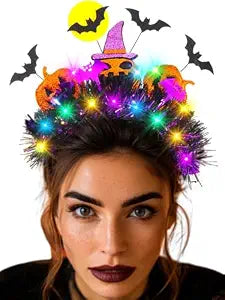 DRESBE Halloween Light Up Headband LED Pumpkin Bat Headbands Glow Party Hair Accessories for Women