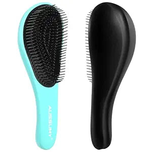 2 Pack Detangling Hair Brush - Detangler Hairbrush with Ultra Soft Bristles for Effortless Tangle Removal - For Dry Wet Damaged Curly Hair for Men Women Girls Boys Kids - Black & Green