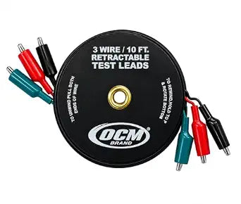 OCM - 3 Wire Retracteable Test Leads - 18 Gauge Electrical Copper Wire, Alligator Clips, Impact Resistant Case