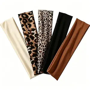 5PCS Animal Print Headband, Leopard Print Hair Accessories, Cute Headbands for Women, Sweat-Absorbent and Lightweight for Fitness, Running and Daily Wear Fashion Headbands Trendy Styles