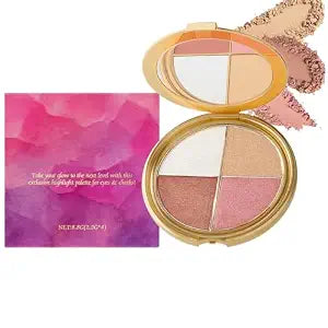 Eye & Cheek Palette - Eyeshadow and Highlighter Makeup, 4-In-1Makeup Palettes Kit, Highlighting Eye & Cheek Palette, Face Highlighter & Glow Blush Palette for Women & Girls