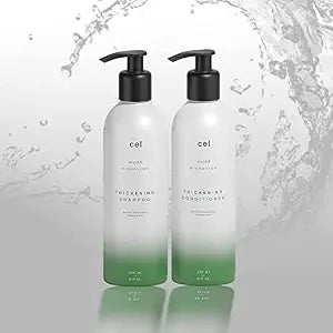 Cel Microstem Natural Hair Thickening Shampoo & Conditioner Set (2 x 8 fl oz) – Stem Cell Anti Thinning Shampoo – Professional Grade Biotin – Sulfate & Paraben Free - Suitable for Men and Women