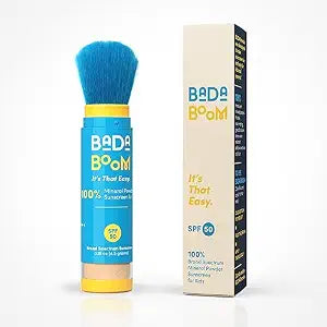 Bada Boom Mineral Powder Sunscreen SPF 50 – Reef Safe, Water Resistant Brush On Sunscreen for Kids & Sensitive Skin – Broad Spectrum Zinc Oxide, Translucent Face, Body & Scalp Sun Protection
