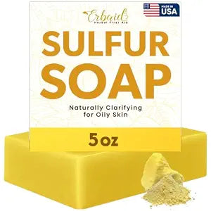 Erbaid Sulfur Soap Bar – Sulfur Face & Body Wash – Sulphur Facial Cleanser for Face and Body, Absorbs Excess Oil & Gently Cleanses Skin – Natural Skincare Soap Bar, 5oz Made in USA
