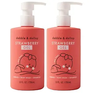 Dabble & Dollop Strawberry Kids 3-in-1 Body Wash, Shampoo & Bubble Bath – Tear-Free, Gentle, Natural-Origin, Hypoallergenic and Safe for Sensitive Skin (10 fl oz, Pack of 2)