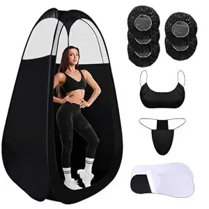 9-in-1 Large Deluxe Spray Tan Tent with Tan Spray Tanning Essentials Kit, Pop Up Portable Professional Mobile Self Tanning Tent Booth with Carry Bag & Waterproof Floor