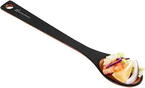 Restaurantware Nature Tek 13 Inch Wooden Spoon 1 Single-Slotted Spoon For Cooking - Sturdy Handle Hanging Hole Black Pine Wood Slotted Spoon Dishwashable For Straining Legumes Or Meat