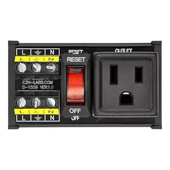DIN Rail Mount AC 120V NEMA 5-15R Single Receptacle Outlet Power Strip Module, with Rocker Switch Thermal Circuit Breaker Overload Protector