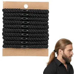 10 PCS Black Mens Hair Ties, Braided Hair Ties for Men No Damage Crease Hairties, Buns Curly Thick Elastic Hairs Tie for Guys Long Hairs, Workout Office Daily Use