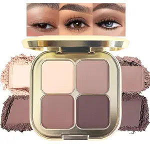 Nude Taupe Brown 4Colors Eyeshadow Makeup Palette with Mirror,Natural Neutral Powde Eye Shadow Palettes for Older Women,Long Lasting Naturing-Looking,Cool Toned Eyeshadow Palette,Vegan