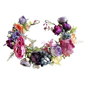 Fairy Flower Crown Headband, Pink Purple Rose Floral Headpiece