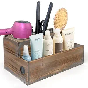 Besti Wooden Hair Dryer Holder Hair Tools and Styling Supplies Organizer and Storage for Vanity and Bathroom - Natural Elegant Design - Multi-Functional Caddy for Accessories, Makeup, Toiletries