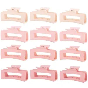 12 Pcs Pink Large Square Hair Claw Clips for Women, 4.3-Inch Matte Rectangle Claw, Strong Hold Non-slip Hair Clips for Thick & Thin Hair