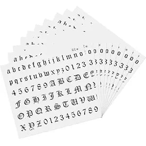 10 Sheet Gothic Temporary Tattoos, Small English Letters Numbers Fake Tattoos Alphabet Tattoo Stickers for Adult Finger Neck Body